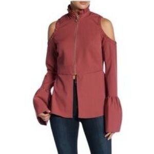 Cold Shoulder boho Ruffle Long Bell Sleeve Dusty Rose Stylish Classy Top Small